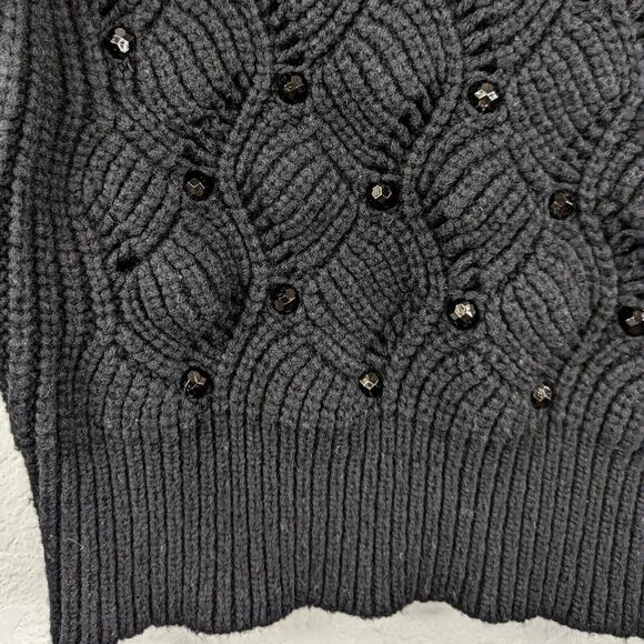 Rebecca Taylor Black Embellished Wool Blend Crewneck Sweater Pullover Beaded XS - Picture 3 of 8